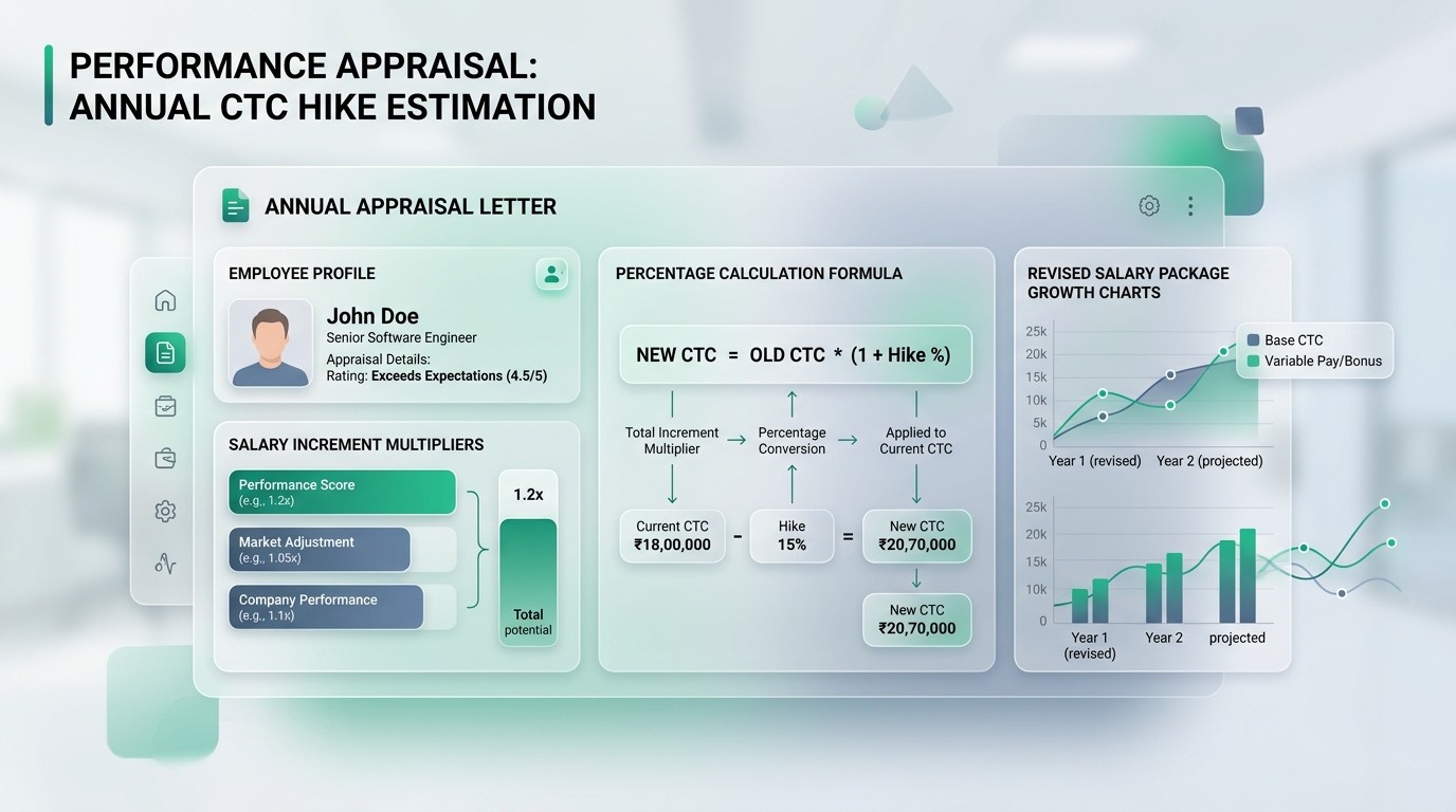 Appraisal CTC hike percentage calculation formula and estimation overview diagram