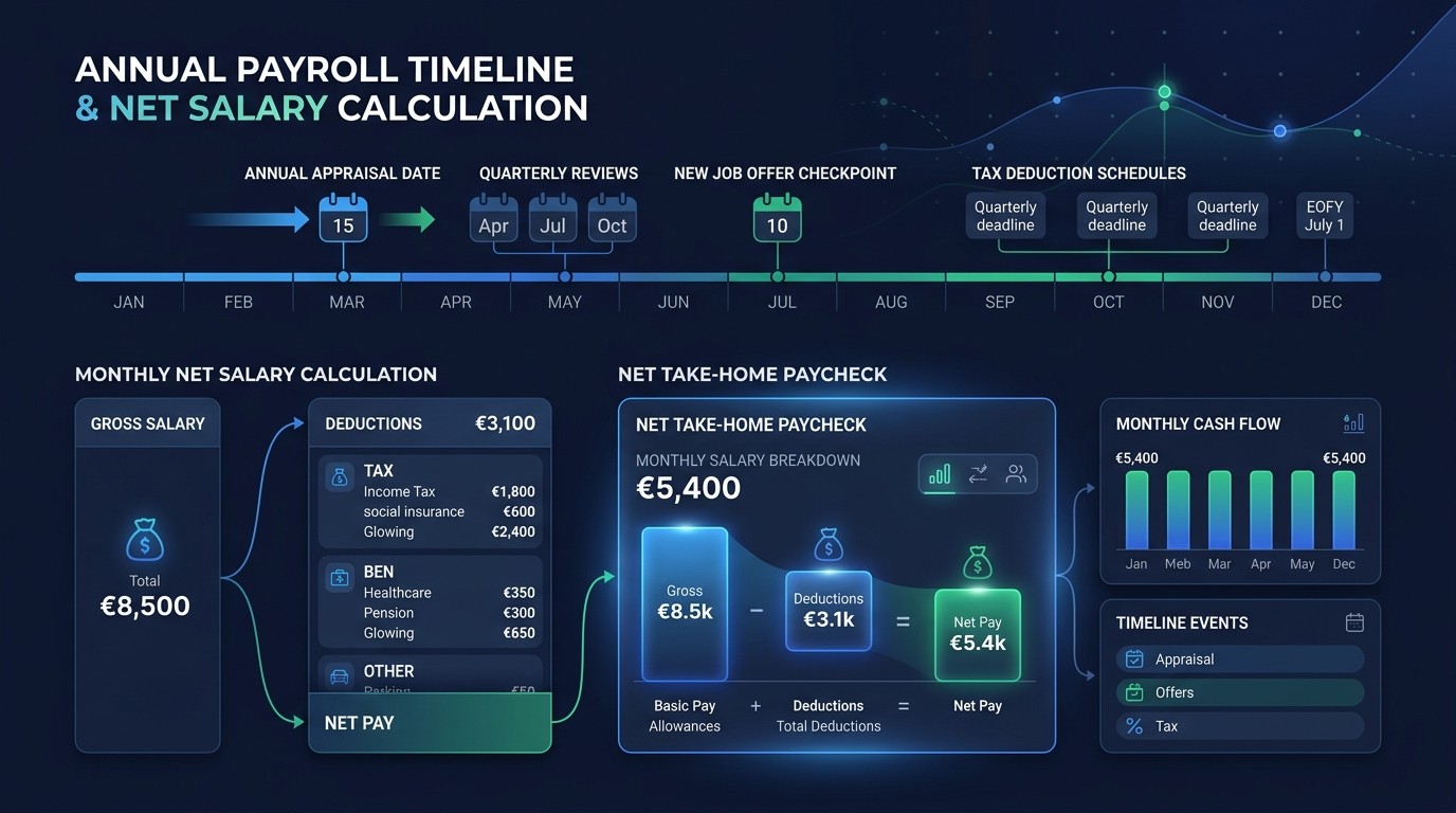 Timeline of key milestones when you should calculate your monthly in hand salary